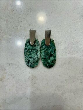 Kendra Scott Green Marble Drop Earrings with Silver Accents